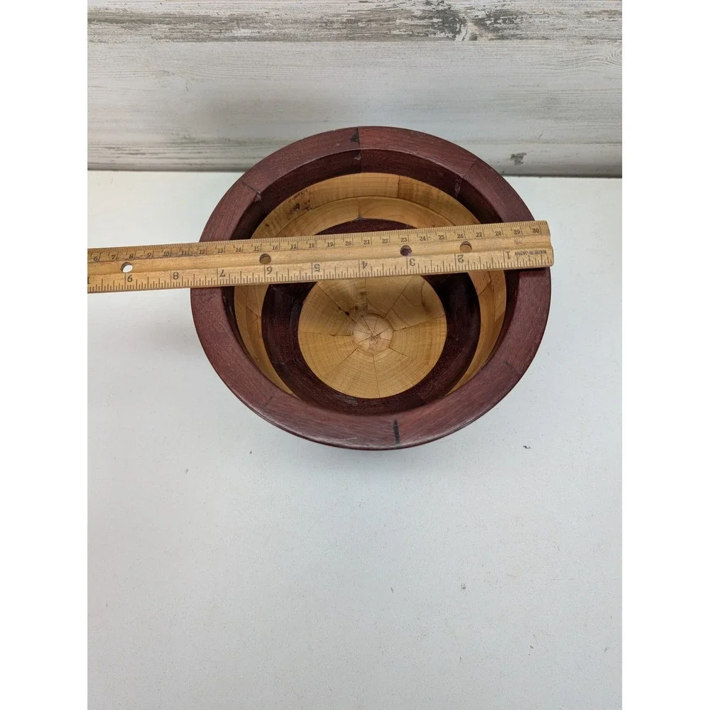 Handmade Segmented Wood Pedestal Bowl Maple Purpleheart 7.5